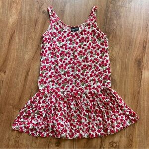 Vintage red and white floral mini dress with a pleated skirt